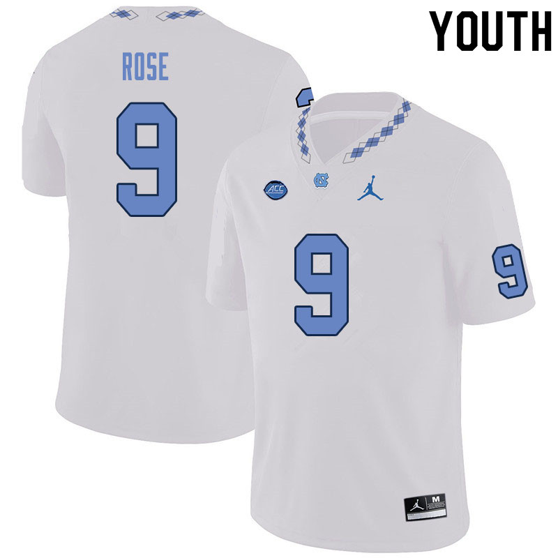 Youth #9 Ray Rose North Carolina Tar Heels College Football Jerseys Sale-White
